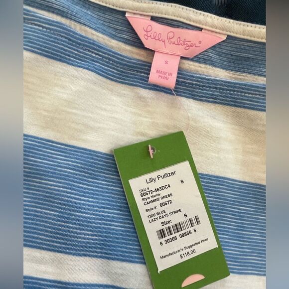 NWT Lilly Pulitzer CARMINE DRESS TIDE BLUE LAZY DAYS STRIPE Sz. S - Picture 3 of 3